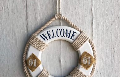 hanging white and brown swim ring