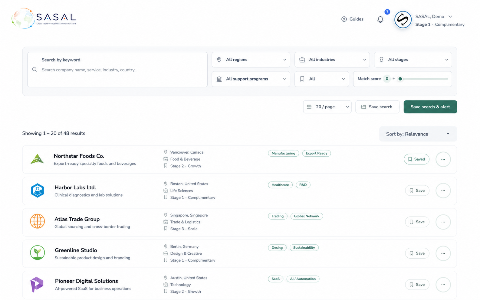 Demo SASAL company list
