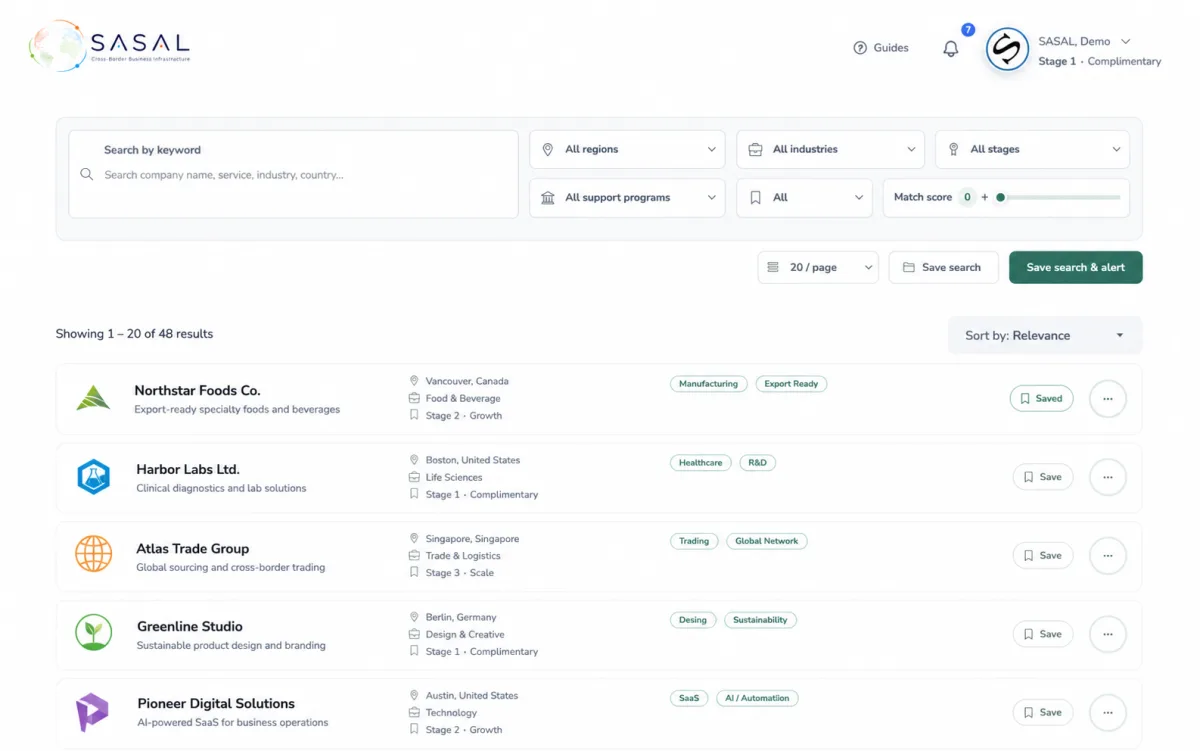 Demo SASAL company list